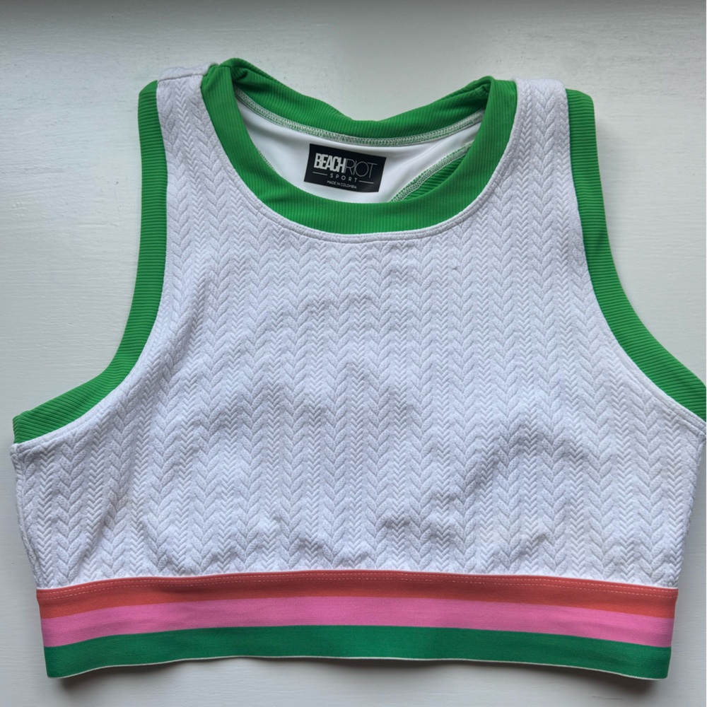 Beach Riot White and Green Textured Top